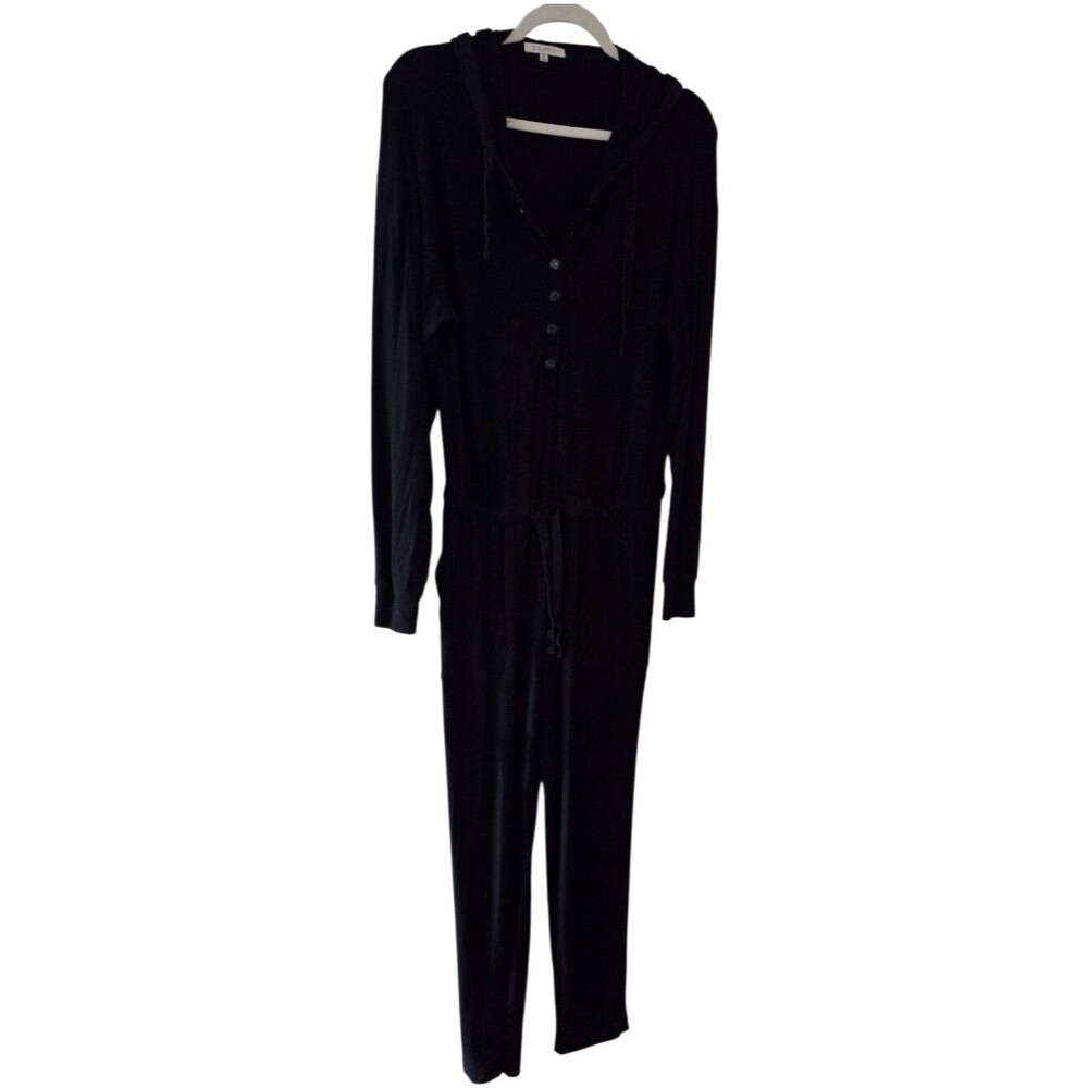 ​z supply women's black henley hooded lounge jumpsuit medium m soft drawstring
